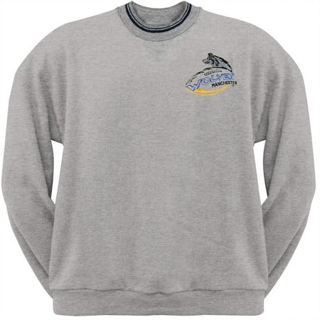 - Manchester Wolves - Crest Logo Striped Trim Adult Crew Sweatshirt