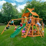 Gorilla Playsets Navigator Wooden Swing Set with Monkey Bars, Built-in Picnic Table, and Swing Set Accessories