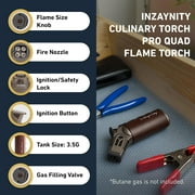 Quad Torch Lighter - Handheld Blow Torch for Cooking, Soldering, Resin Art - Portable Torch with Adjustable Flame & Ignition Lock - Luxurious Kitchen Torch & Gift Box by inZaynity - Steel Brown