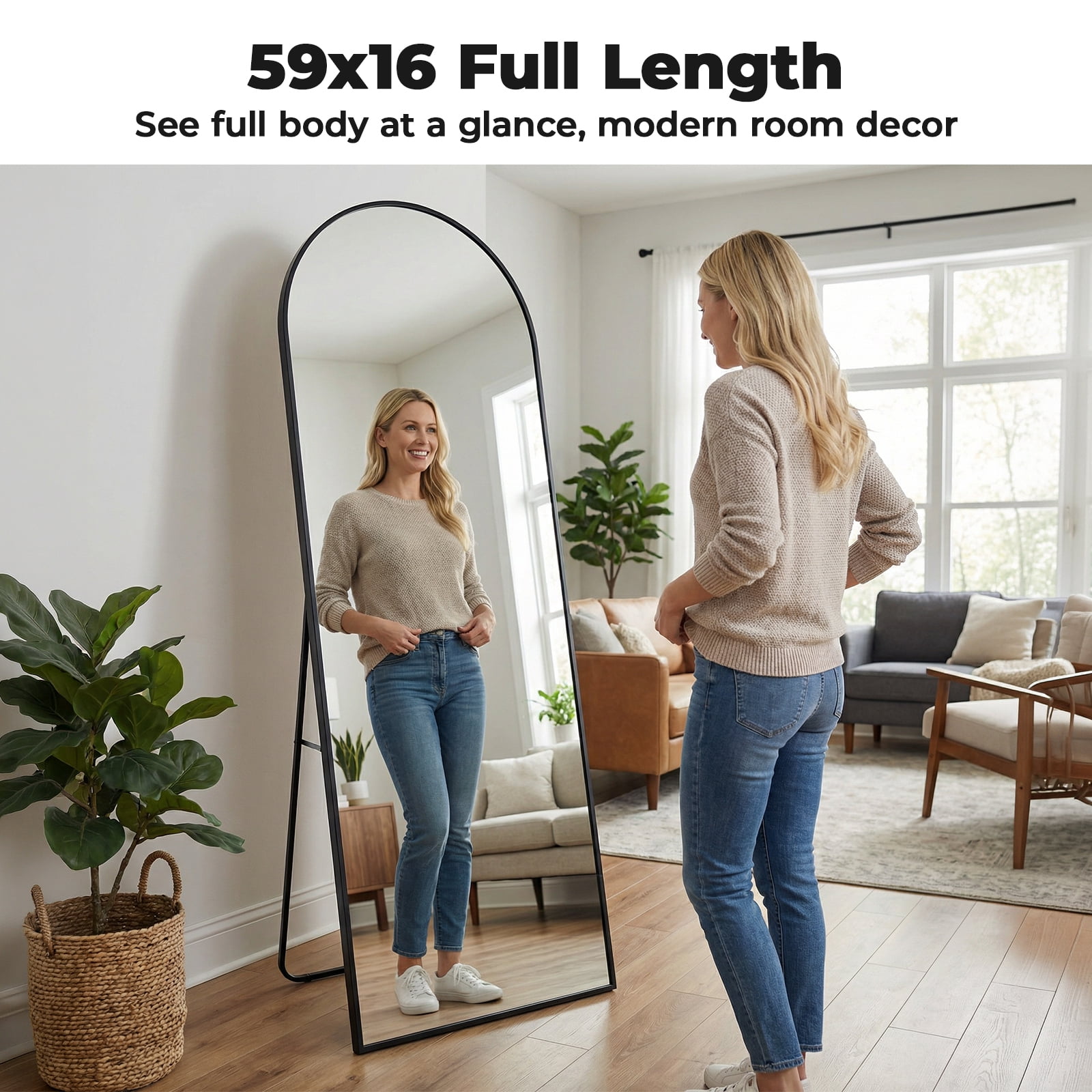 Alvantor 59"/64"/71" Full Length Mirror Floor Standing, Anti-Rust Aluminum Frame, Arch/Rectangle, Black/Gold