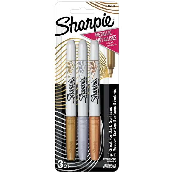 Marqueurs permanents métalliques Sharpie, pointe fine, couleurs assorties, 3 unités