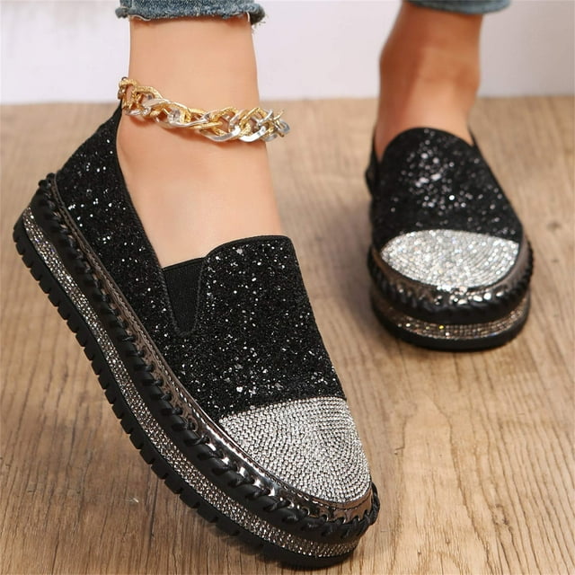 Xysaqa Chaussures pour Femmes, Chaussures de Golf Mode avec Strass Semelle Plate Chaussures Simples Chaussures Décontractées pour Femmes en Solde