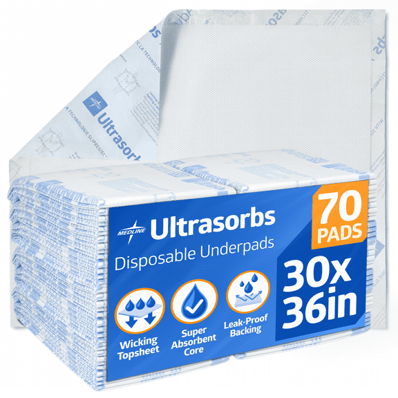 Medline Premium Ultrasorbs Disposable Adult Bed Pads for Incontinence, Furniture, or Pets, Extra Absorbent, 30 x 36in, 70 Count
