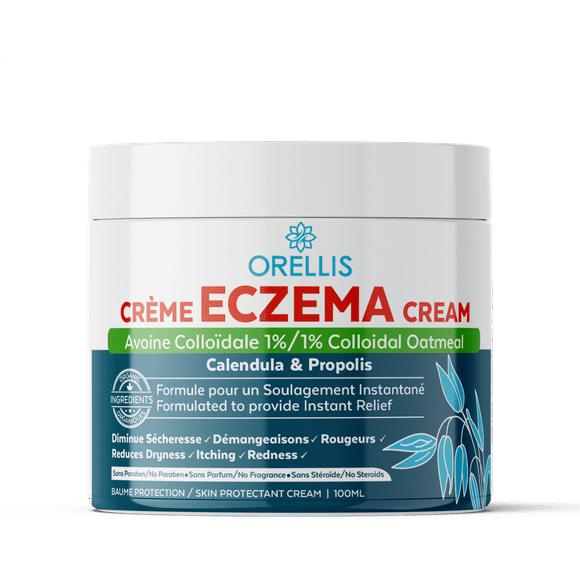 Orellis Natural Eczema Cream with Organic Colloidal Oatmeal, Calendula & Propolis, for Face & Body. Instant Itch Relief, Dermatitis & Eczema Lotion, Eczema Treatment for Kids & Adults 100ml