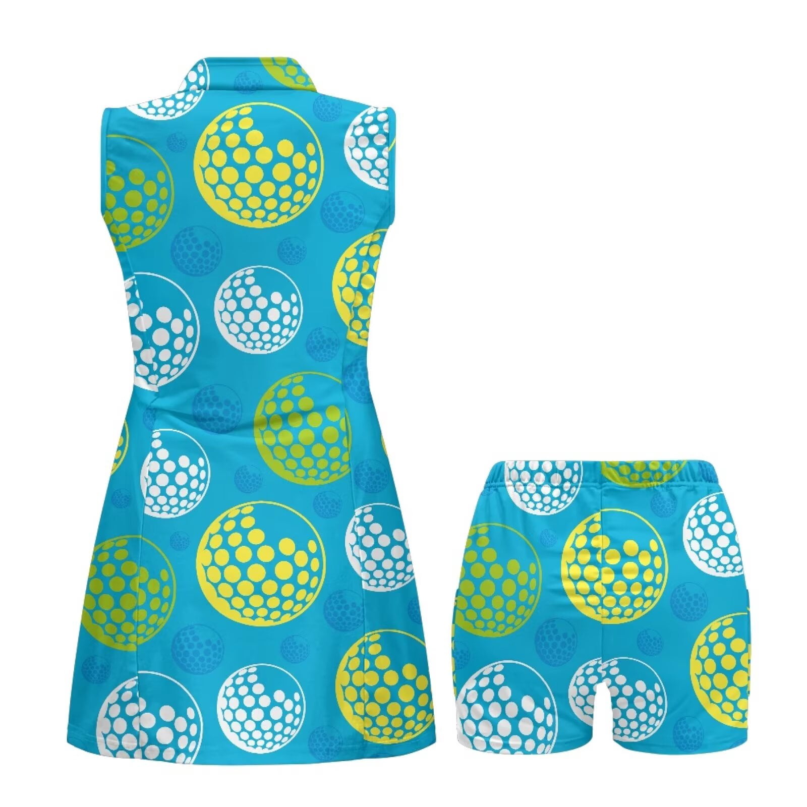 Yuyamidu Golf Ball Print Womens Golf Dress Sleeveless Workout Dress Size L Trendy Athletic Dresses with Built in Shorts and Pockets Moisture Wicking 2 Piece Sports Wear