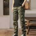 thumbnail image 2 of HAOTAGS Cargo Pants for Men, Multi-Pocket Elastic Waist Slim-Fit Casual Trousers Army Green L, 2 of 8