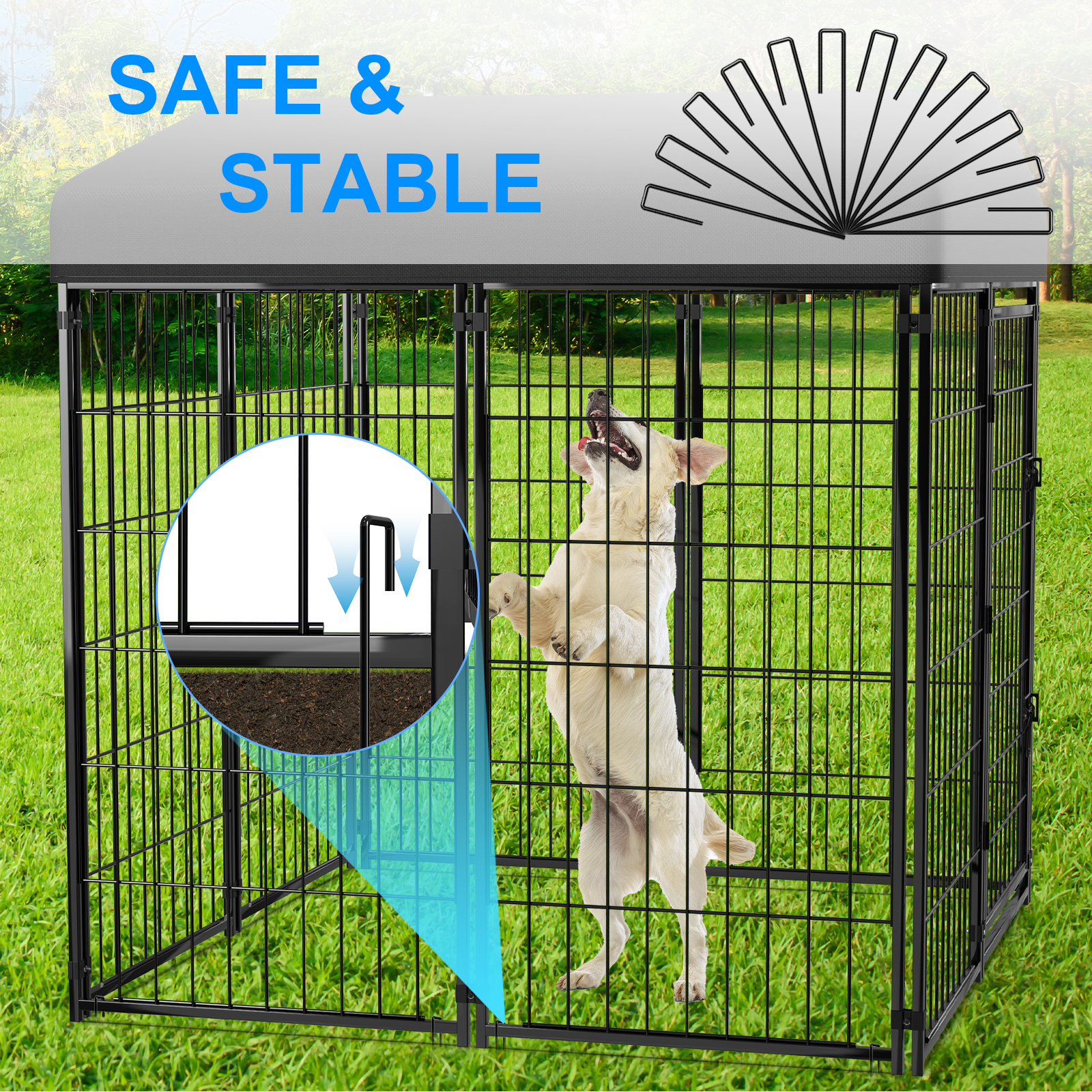 Vipuse 4'x4' Large Outdoor Dog Kennel with Waterproof Roof photo 8
