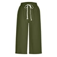 thumbnail image 5 of REALiKUN Womens Capri Pants Drawstring Elastic Waist Linen Pant Straight Wide Leg Cropped Pants Trouser with Pockets, 5 of 6