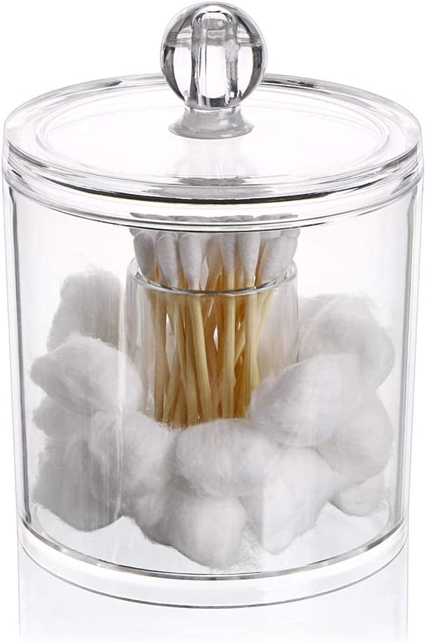 Luxspire Cotton Swab Holder with Lid, Marble Pattern Cotton Ball Holder  Dispenser, Barthroom Canister Storage Jar for Cotton