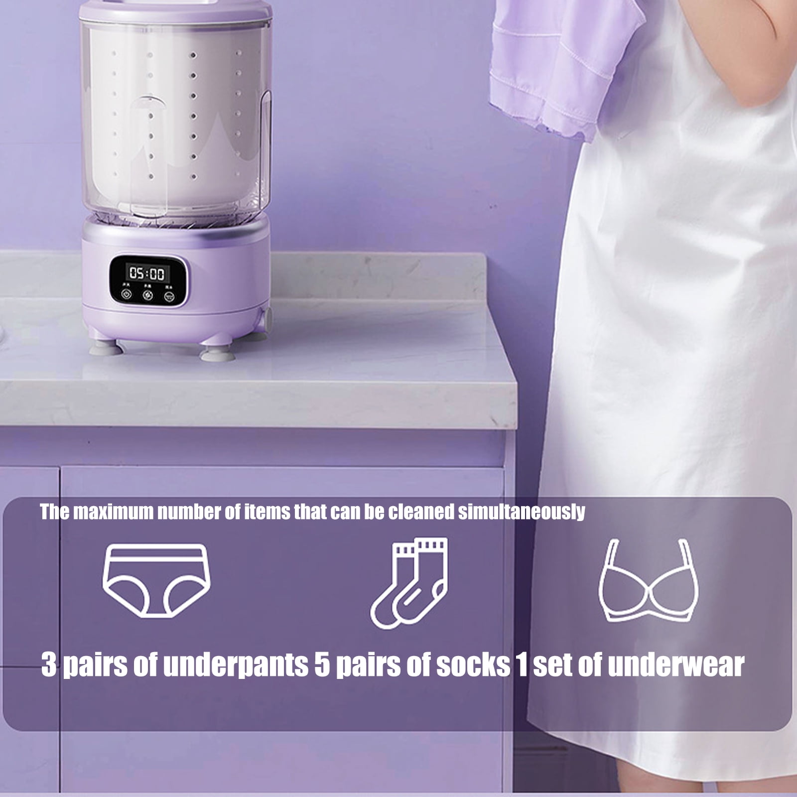 Compact Automatic Tiny Transportable Washer Turn Dryer 2L Capacity With Royal Blue Light Pasteurization For Dormitory Apartment Travel