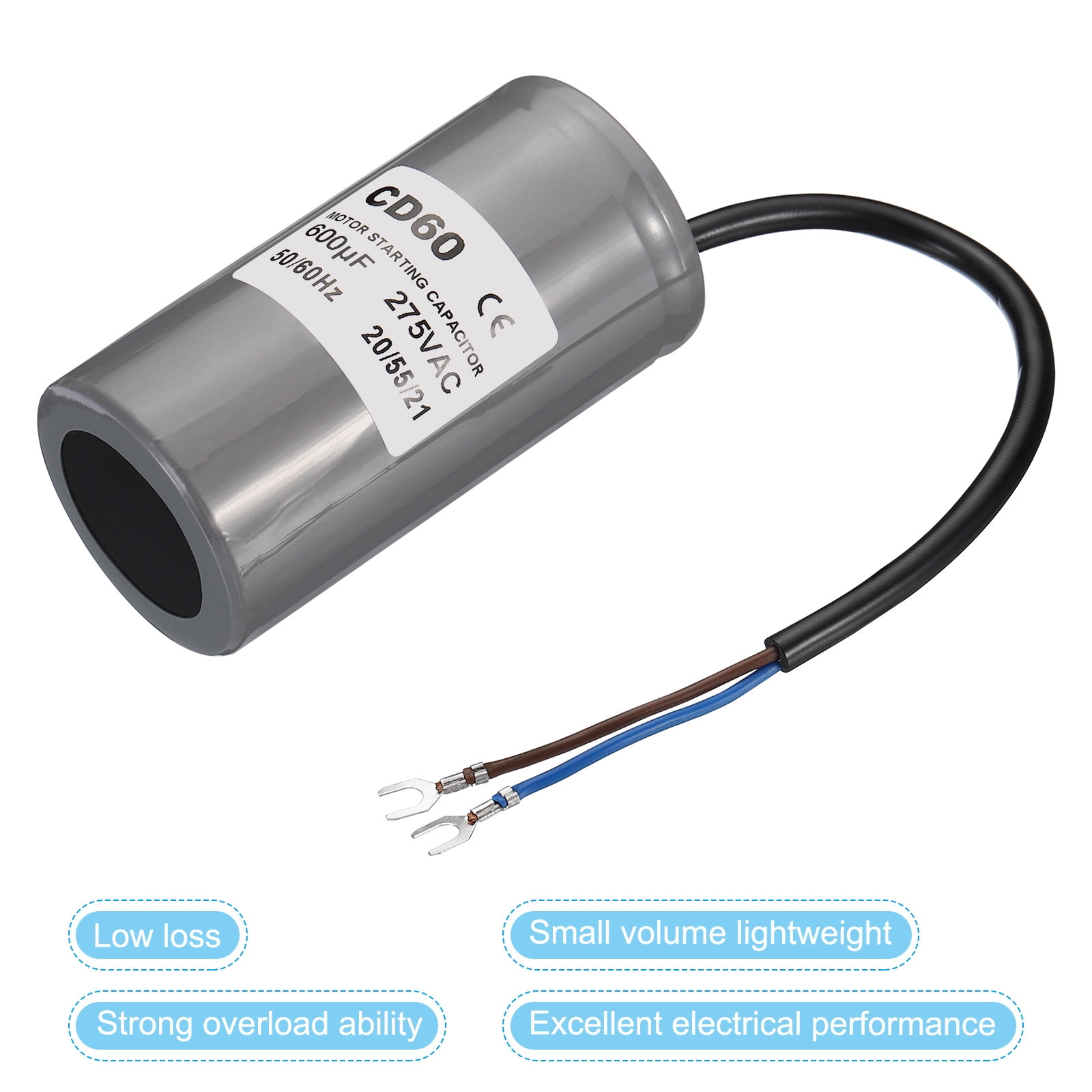 Uxcell CD60 Running Capacitor 600uF 275V 2 Wires 50/60Hz 100x50mm Motor Starting Capacitor