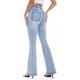 thumbnail image 2 of Pantalones vaqueros acampanados para mujer, vaqueros acampanados de cintura alta rasgados, cintura elástica, dobladillo crudo, pantalones vaqueros ajustados elásticos, 255-blue6, 2 of 5