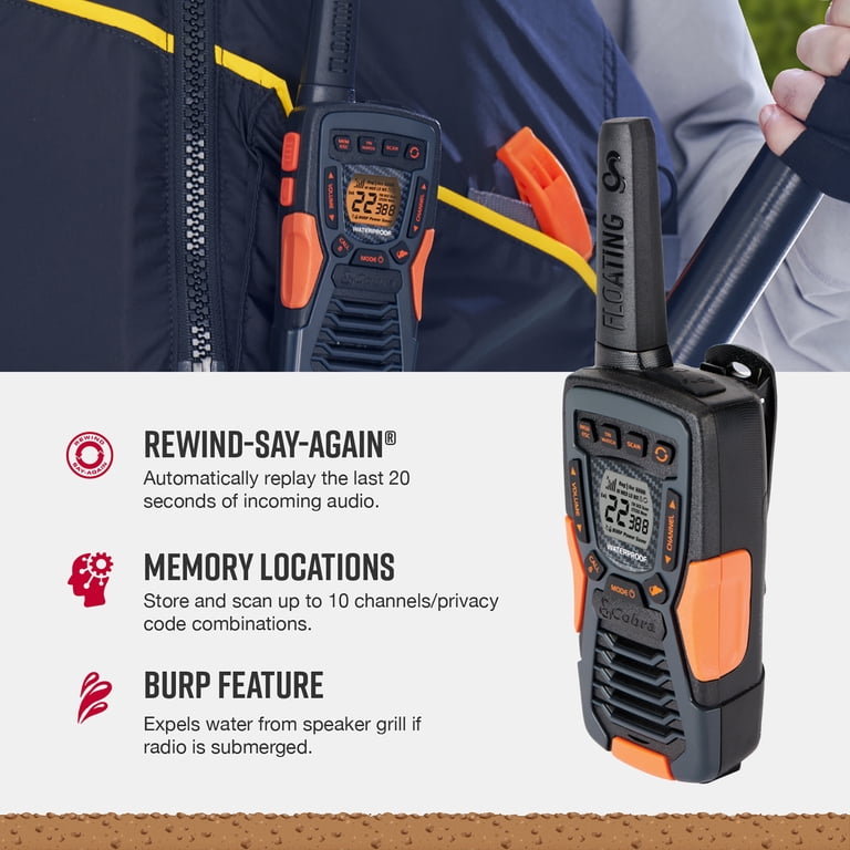 Cobra 37-Mile Walkie Talkie, IP67 Waterproof Floating Two-Way
