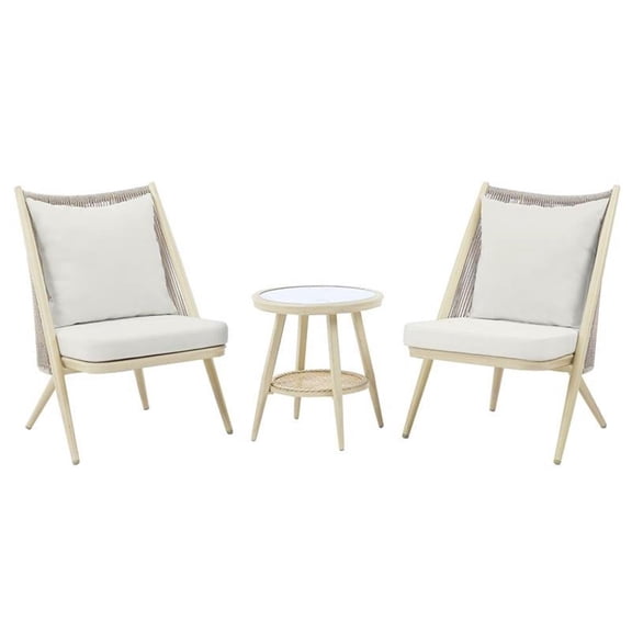 Furniture of America Chauncy Aluminum 3-Piece Outdoor Bistro Set in Natural Tone