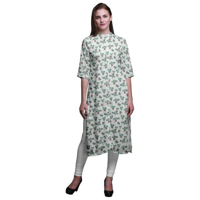 Bimba Printed Button Down Straight Tunic Dresses For Women Kurti X-Large
