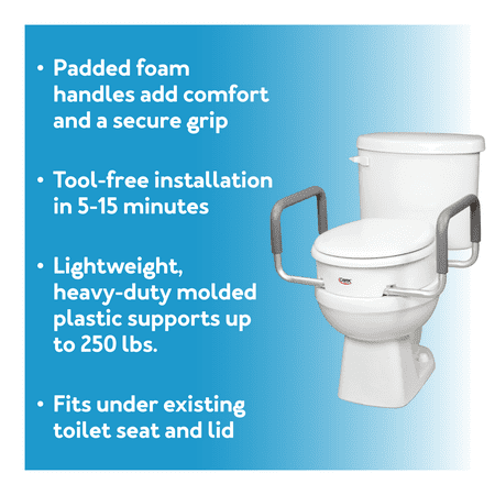 Carex Raised Toilet Seat with Handles, Standard Round Toilets, Adds 3.5" to Height, 250 lb Capacity