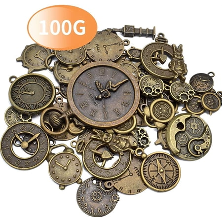 U8MO 50 Clock Pendants Pocket watch Charms Bulk Steampunk Findings Assorted Lot