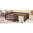 thumbnail image 3 of Tcbosik Queen Size Wood Floor Bed Frame with Fence and Door, Walnut, 3 of 9