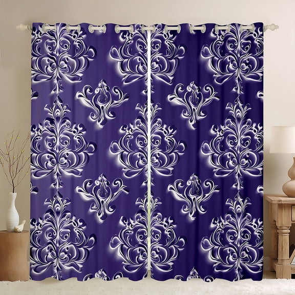 Manfei Victorian Flower Blackout Curtains Set of 2 (52x84 Each),Vintage Damask Floral Window Curtains,Purple White Curtains and Drapes For Men Women,,Lightweight Room Decorative