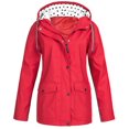 thumbnail image 3 of HTNBO Hooded Solid Color Rain Coats for Women Outdoor Windproof Plus Size Rain Jackets, 3 of 4