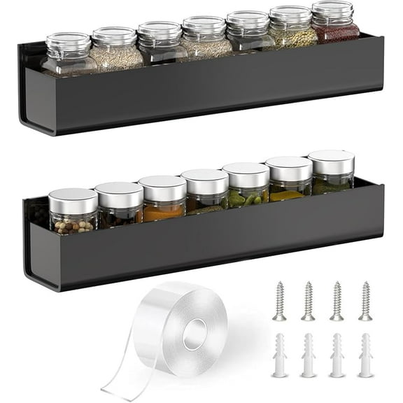Xuet Adhesive Acrylic Spice Rack Organizer for Wall with 2 Nano Double Sided Tape, Spice Shelf Organization for Kitchen Cabinet Door/Pantry Door, Wall Mount Seasoning Rack (Clear-4 Pack)