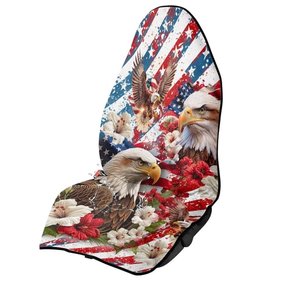 Binienty Eagle Hibiscus Floral American Flag Car Seat Cover Sweat Protector Towel After Running Beach Yoga July 4th Decor Sweat Proof Breathable Car Seat Cover Towel Front Seats Only
