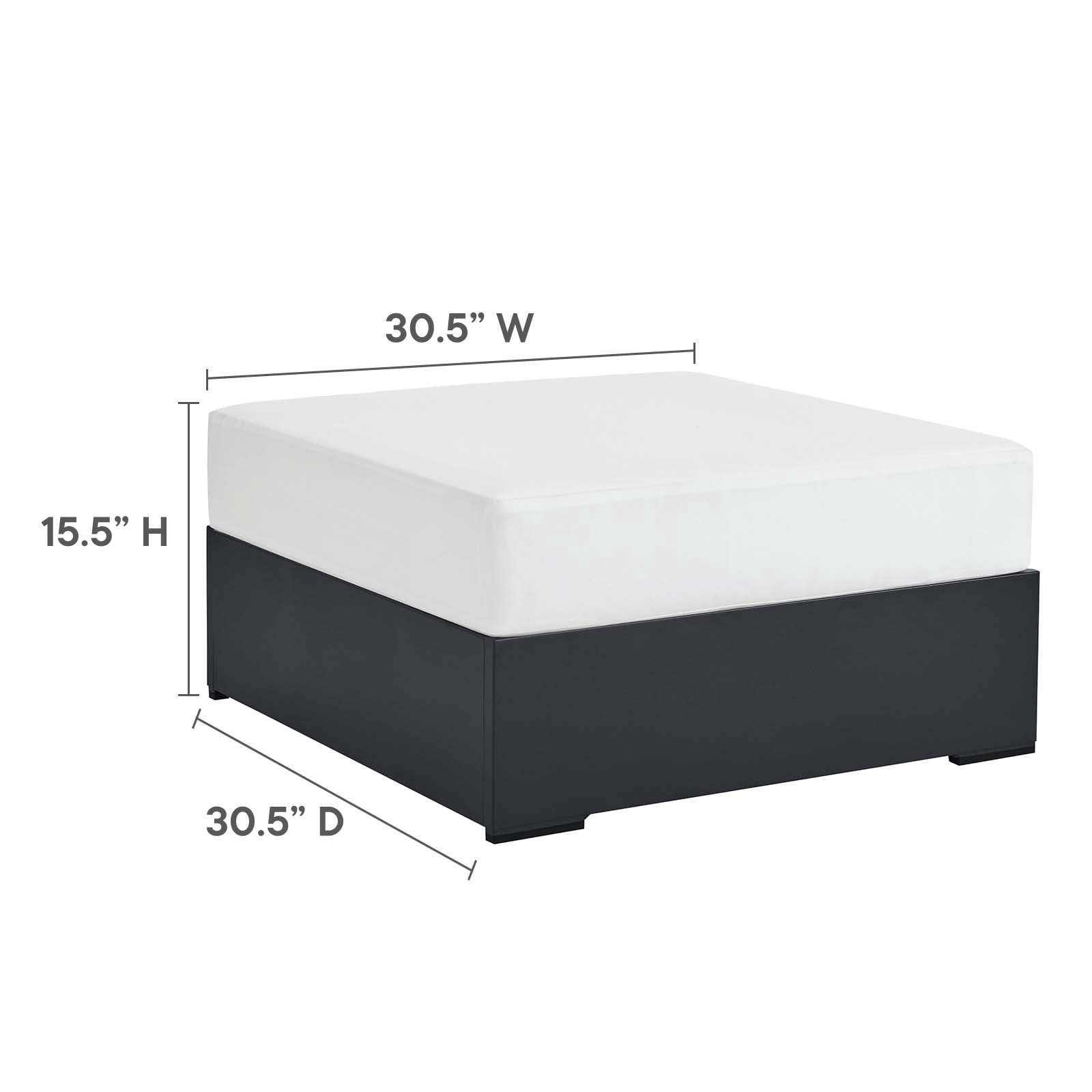 Tahoe Outdoor Patio Powder-Coated Aluminum Ottoman in Gray White