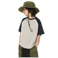 thumbnail image 4 of Kids Boys Girls Shirts Short Sleeve Raglan Color Block T-Shirt Casual Crewneck Oversized Tops Summer Daily Kids Clothing Beige 9-10 Years, 4 of 5