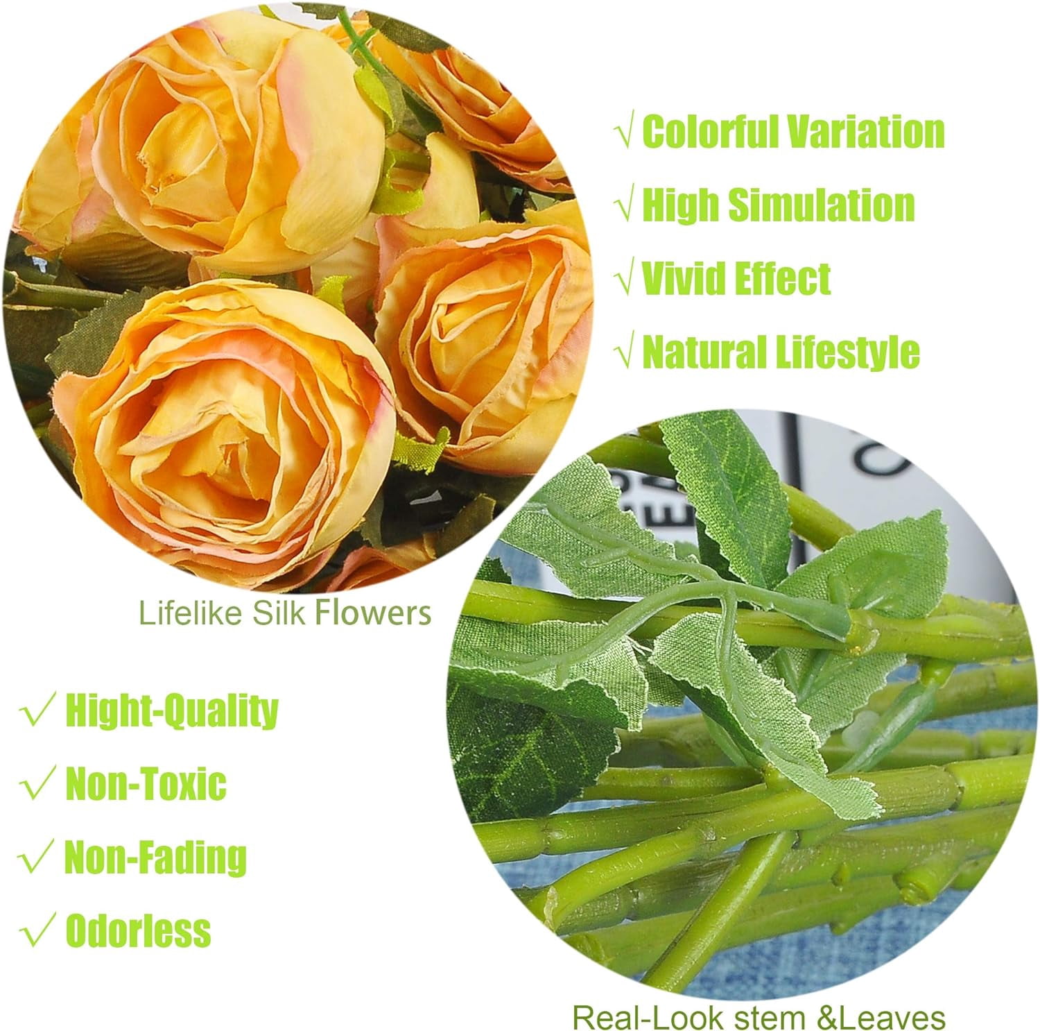 Dried Flower Artificial Rose 6pcs 24 Inch Long Stem Silk Rose with 5 Flowers for Wedding DIY Bridal Bouquet Home Decor Centerpiece Arrangement(White)