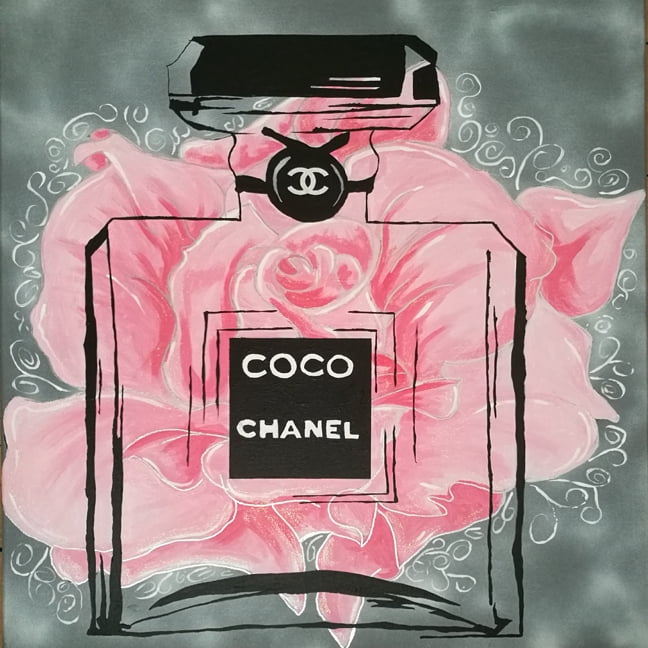 CANVAS Chanel Fleurs II Urban Chic by Pop Art Queen Graphic Art 36x36  Wrapped Canvas