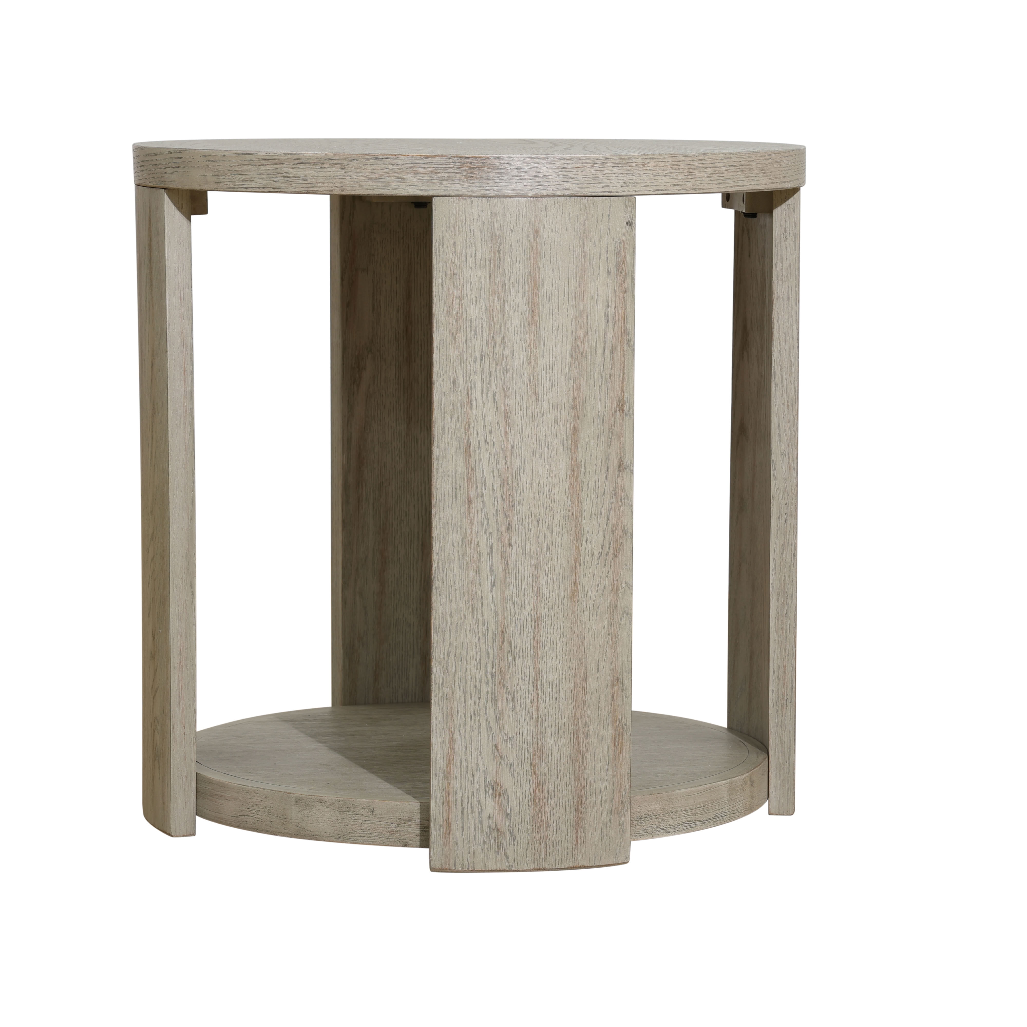 MAYEERTY 24" Round Solid Wood Side Table, Modern Farmhouse End Table with Open Storage Shelf, for Living Room, Bedroom, Small Spaces