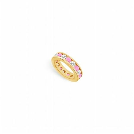 Fine Jewelry Vault UBUAGVYRD800CZPS14125 CZ Eternity Bands With Created Pink Sapphire Created in Sterling Silver - 8 CT TGW