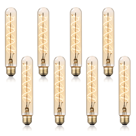 8 Pack LED Vintage Spiral Filament Bulb T10, 4.5W 7.17" Tubular Edison Light Bulbs, E26 Base, Dimmable Decorative Bulb, Amber Glass, 2000K Soft Warm, ETL/FCC