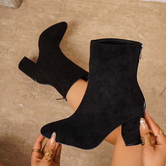 Lepsheexh Shoes for Women Autumn Winter Round Toe Chunky High Heel Fashionable Casual Short Tube Ankle Boots Versatile Daily Footwear