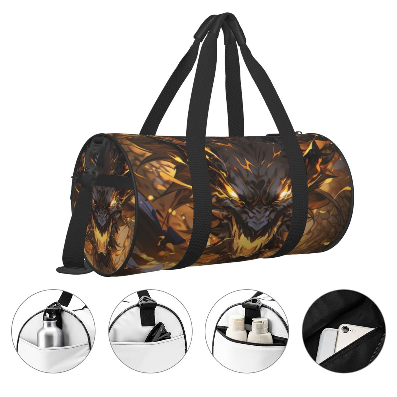 Defioc Cool Black Gold Dragon for Travel Duffle Bag,Weekender Bag Carry On Tote Bags Hospital Bag Large Capacity Sport Gym Bag for Men Women Fit for Trave, Gym,Weekend