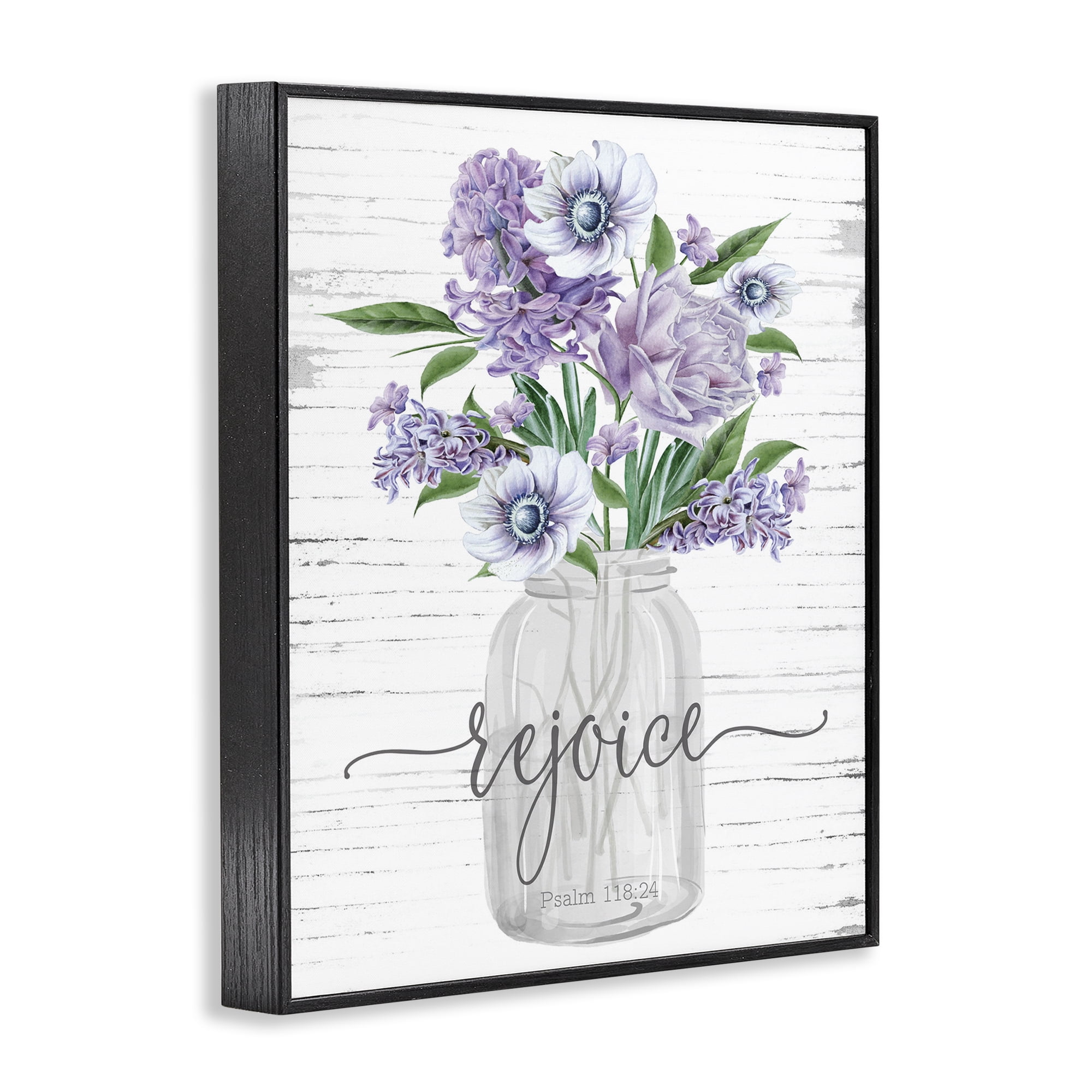 Stupell Industries Purple Rejoice Bouquet Religious Painting Black Framed Art Print Wall Art, 11 x 14