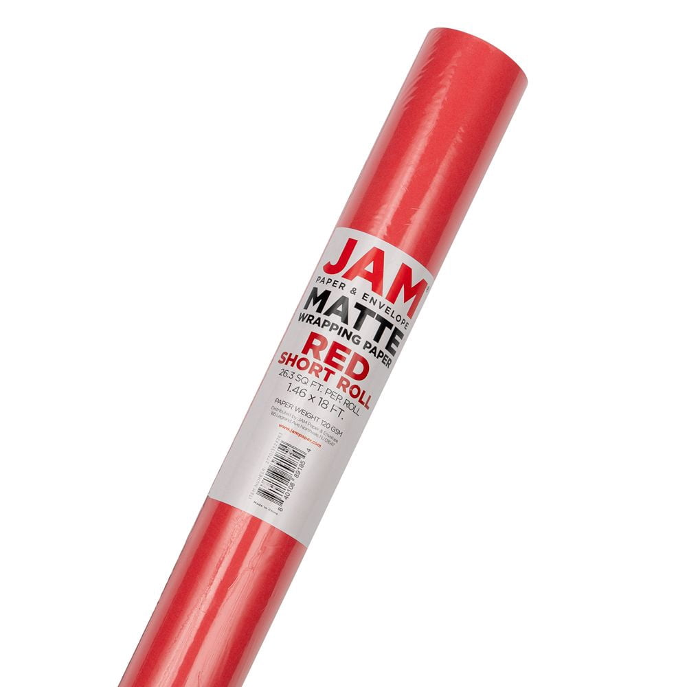 JAM Paper Matte Wrapping Paper, 26.3 Sq ft, Matte Red, Roll 1 Pack