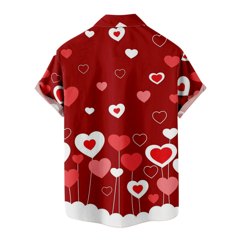 HAPIMO Sales Valentine's Day Shirts for Men Short Sleeve T-Shirt Lapel  Collar Pullover Mens Cozy Button Down Blouse Valentine Graphic Print Tops