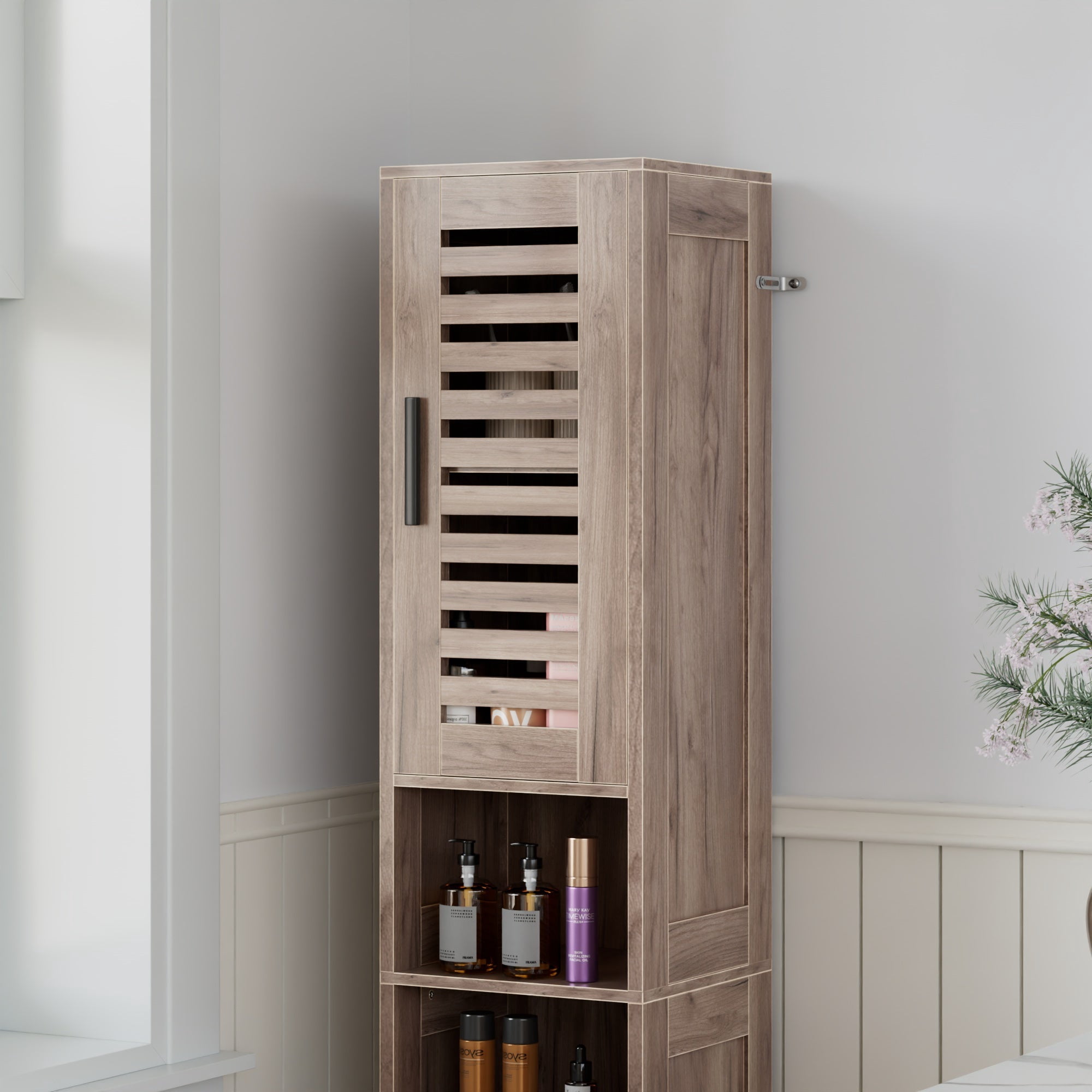 VECELO 67" Tall Bathroom Storage Cabinet, Slim Narrow Bathroom Cabinet Organizer with Doors and Adjustable Shelves, for Small Space, Living Room, Kitchen, Light Brown