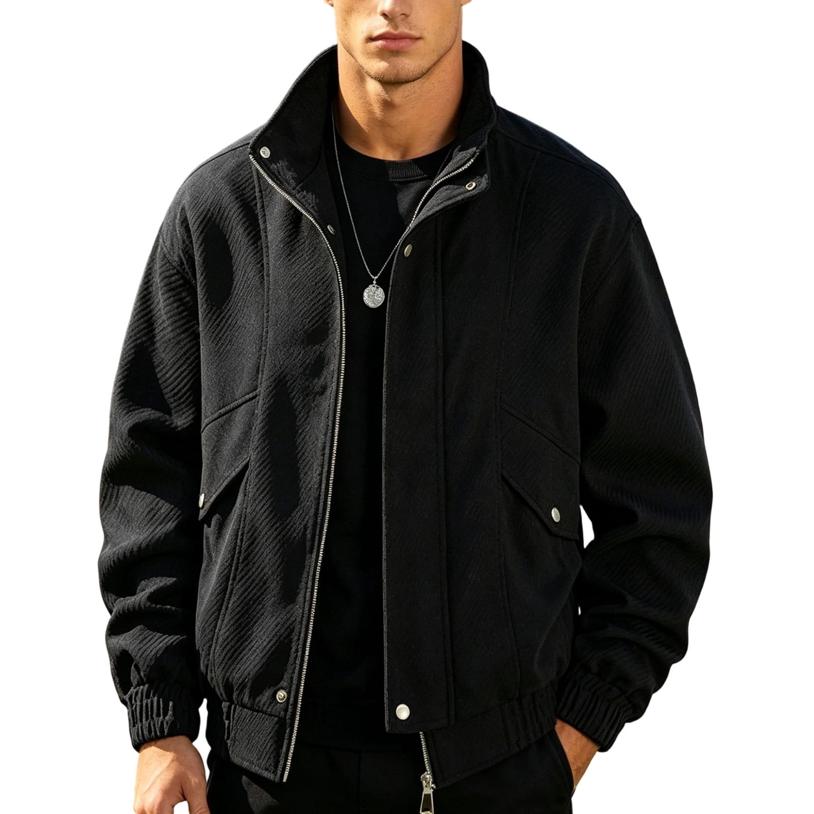 22AW RANDY bomber jacket 短丈 Men Stand Collar Zip Up Jacket, Loose Cropped Bomber Coat with