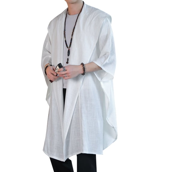 INCERUN Men Vintage Hooded Cape Solid Color Long Sleeve Kimonos Poncho Cloaks Casual Baggy Coat Cardigan Jackets
