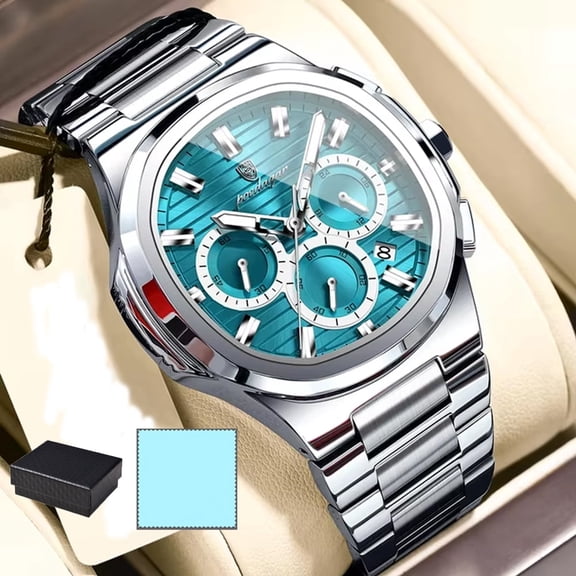 POEDAGAR Men Watch Stainless Steel Band Day Date Waterproof Quartz Wristwatch