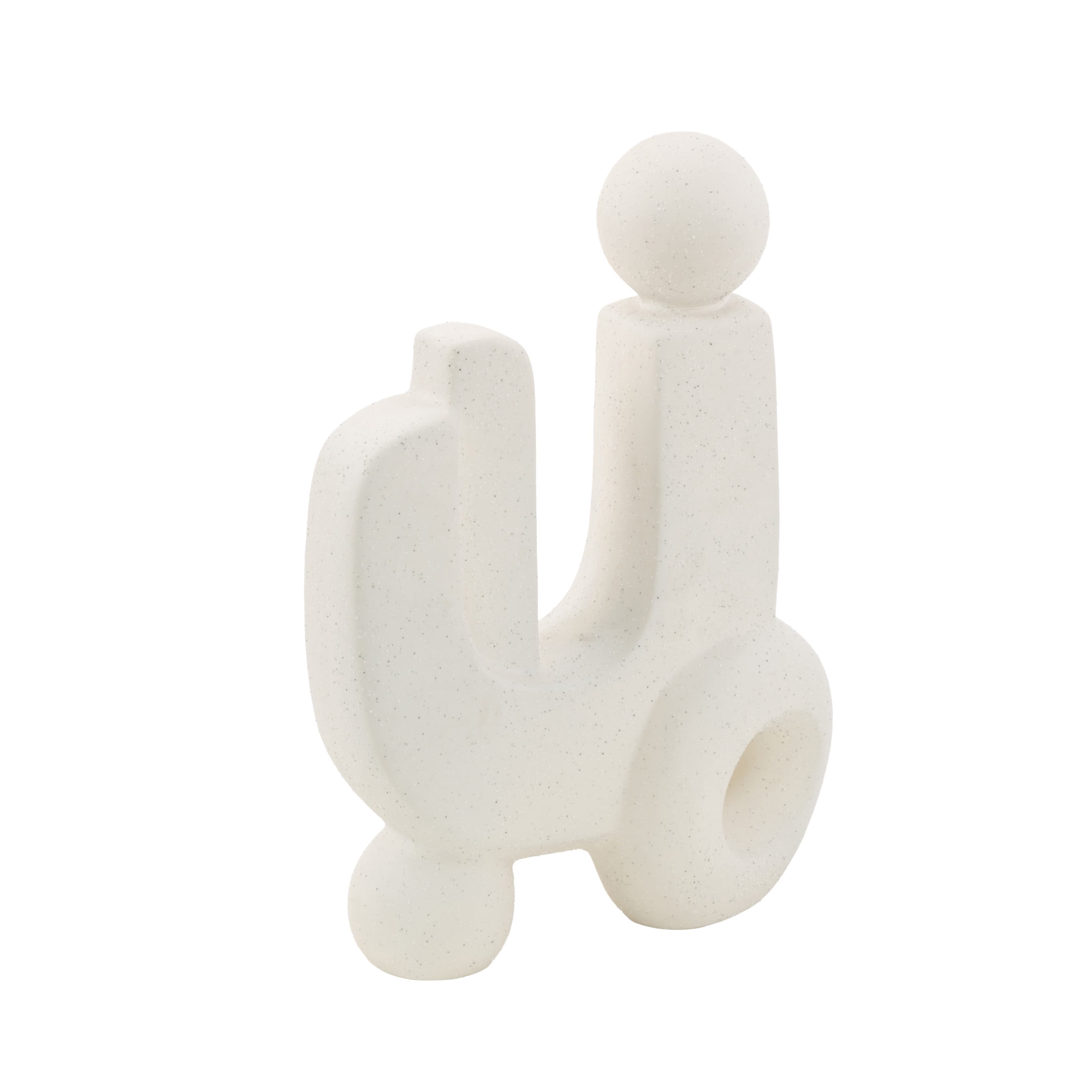 8" x 12" White Porcelain Ceramic Textured Geometric Sculpture with Black Speckles, by DecMode