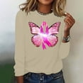 thumbnail image 4 of CLOISE Pink Breast Cancer Tops Women Long Sleeve Round Neck Tops Butterfly Ribbon Oversized Breast Cancer Support T Shirts Trendy Comfortable Tee Shirts Cancer Awareness Fall Outfits Beige 2XL, 4 of 4