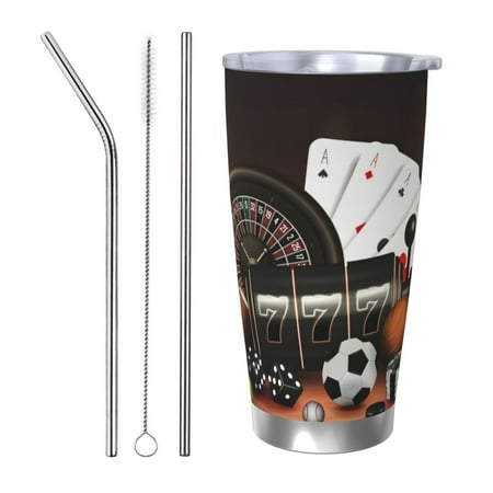 

Cauagu Casino And Sports Pattern 20oz Tumbler Stainless Steel Vacuum Insulated Tumbler with Lid Insulated Coffee Mug Thermal Cup with Splash Proof Sliding Lid-Straw Three-piece Set