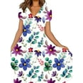 thumbnail image 3 of FASHIONWT Women Summer Vacation Short Sleeve V-Neck Swing Knee-Length Dress, 3 of 4
