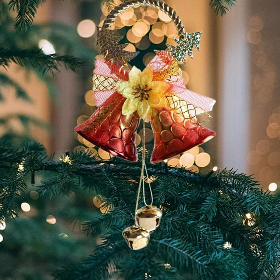 Yialzm Christmas Decorations Hanging Christmas Bells Indoor Outdoor Door Wall Tree Pendant Metal Holiday Decor Festive Sound Easy Installation Family Gathering Ambiance 13.4in Gold