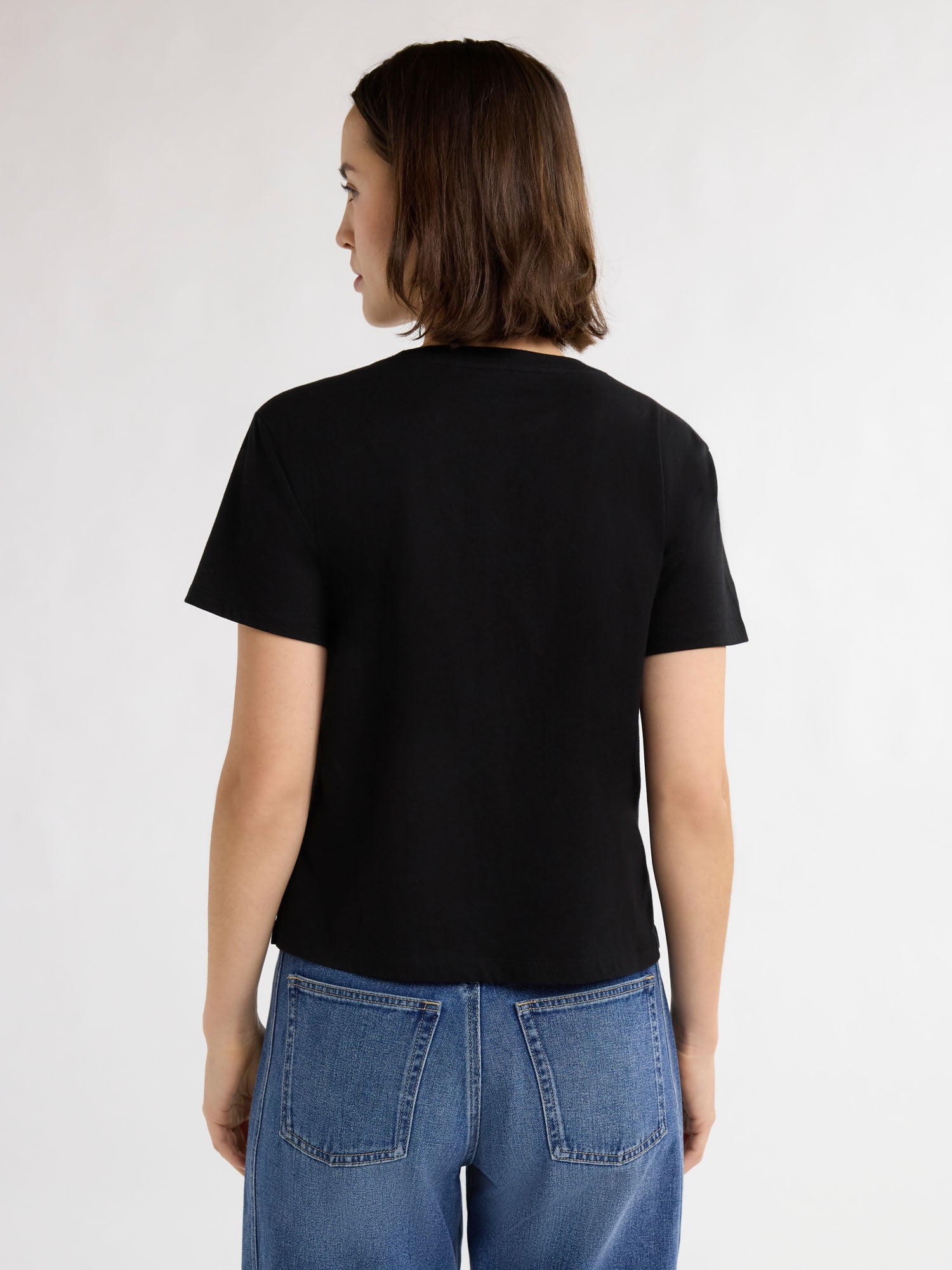 Free Assembly Women's Cotton Cropped Boxy Tee with Short Sleeves, Sizes XS-4X