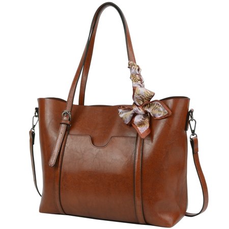 Derstuewe Tote Bag Vegan Leather Purses and Handbags for Women Shoulder Bag for Work, Casual, Travel , Large Brown