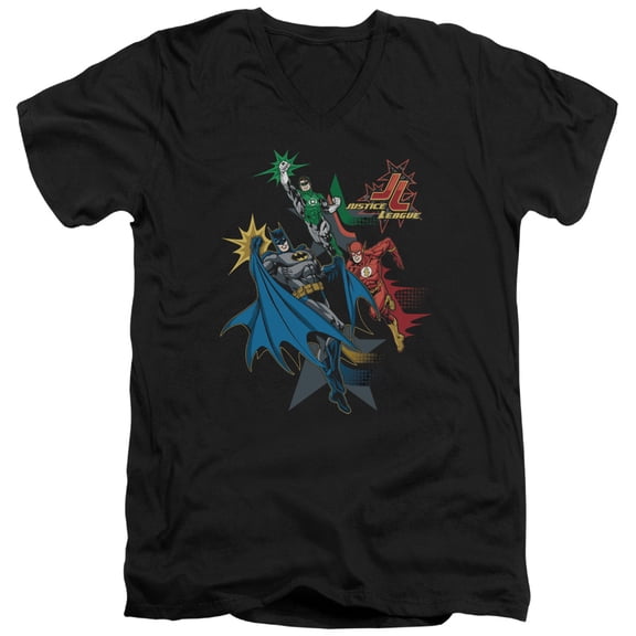 JLA Justice League Action Stars S/S Adult V-Neck Black